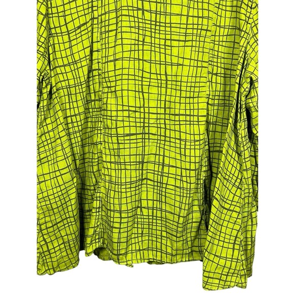 CMC Color Me Cotton Women’s XL 100% Linen Button Front Shirt Lime Green Grid - Picture 9 of 10